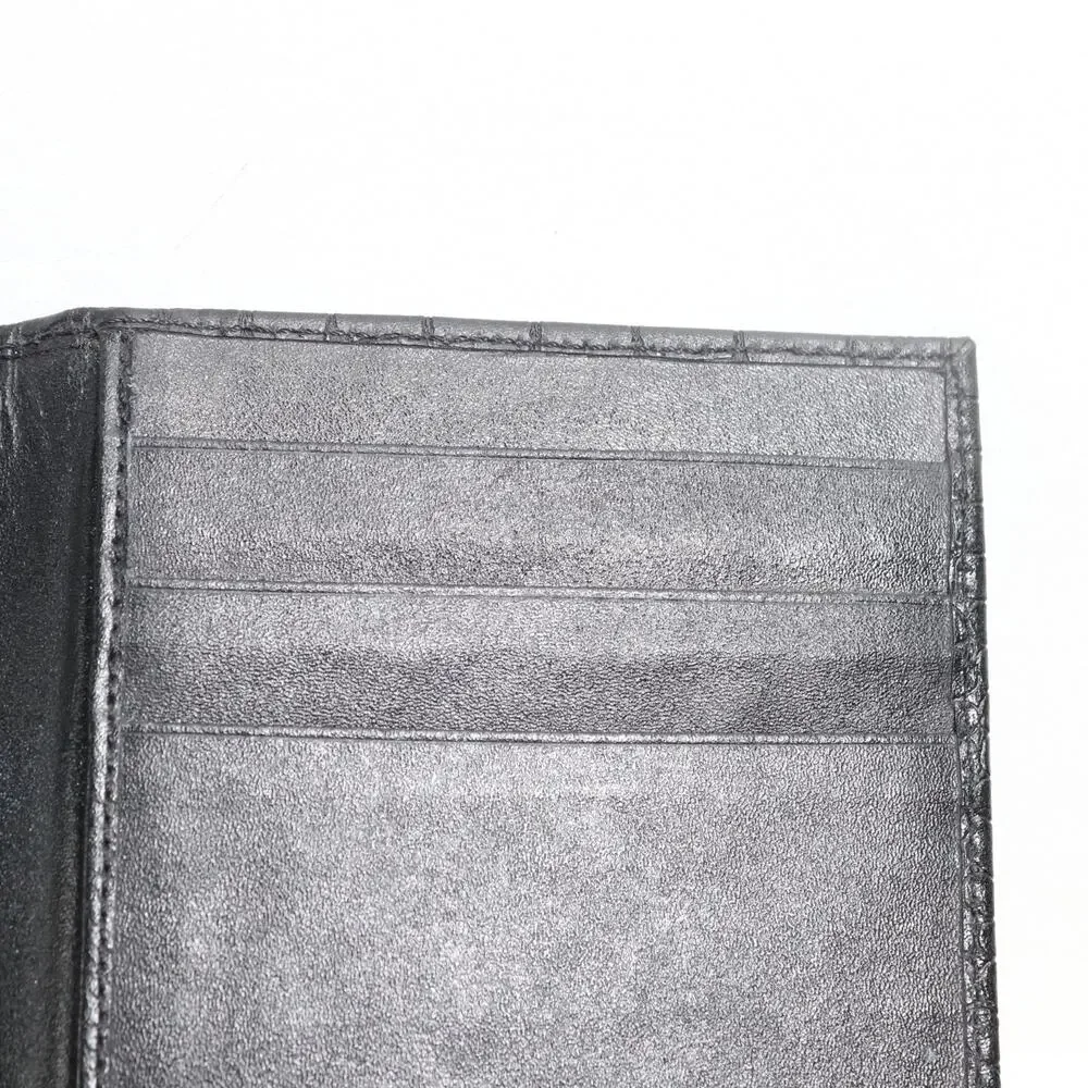 Decasso Passport Wallet Folio Black Croc Embossed Leather Cards Docs